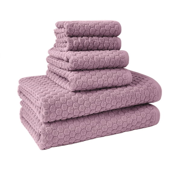 Beautiful by Drew Barrymore 6-Piece Dot Bath Towel Set, Soft 100% Cotton, Rose Pink