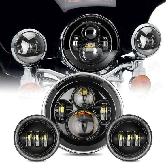 DOT 7" inch LED Headlight + Pair 4.5" Fog Passing Lights For Harley Motorcycle
