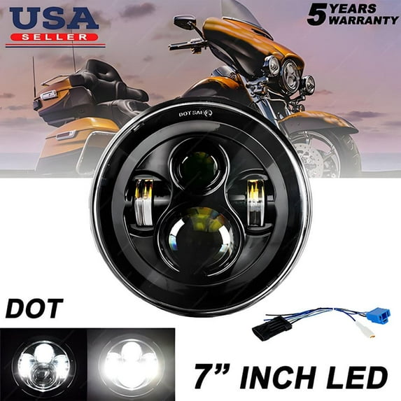 DOT 7" inch Motorcycle Round LED Headlight Lamp Projector For Harley Cafe Racer