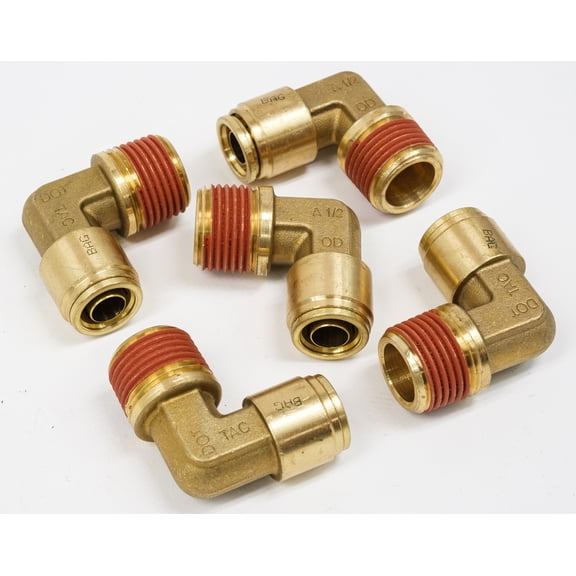 DOT 90 Male Non-Swivel Elbow Push-Lock Air Brake Fitting 1/2" Tube OD x 1/2" NPT, (Set of 5 pcs)