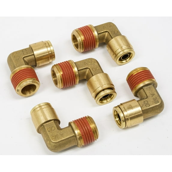 DOT 90° Male Non-Swivel Elbow Push-Lock Air Brake Fitting 3/8" Tube OD x 3/8" NPT, (Set of 5 pcs)