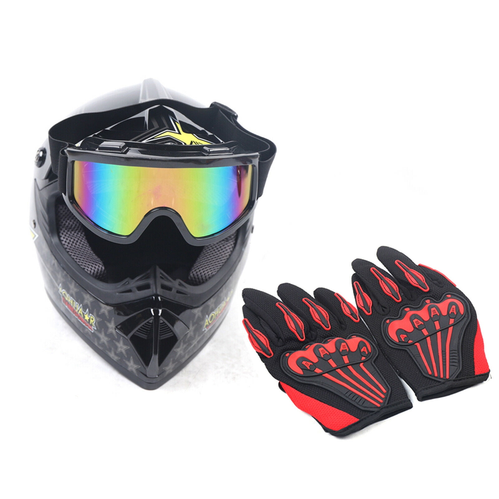 DOT Adult ATV Motocross Dirt Bike Motorcycle Off-Road Helmet w/ Goggles Gloves