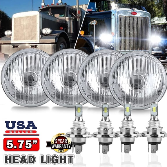 DOT Approved 4PCS 5 3/4" 5.75" LED Headlights Hi-Low For PETERBILT Semi 349 359