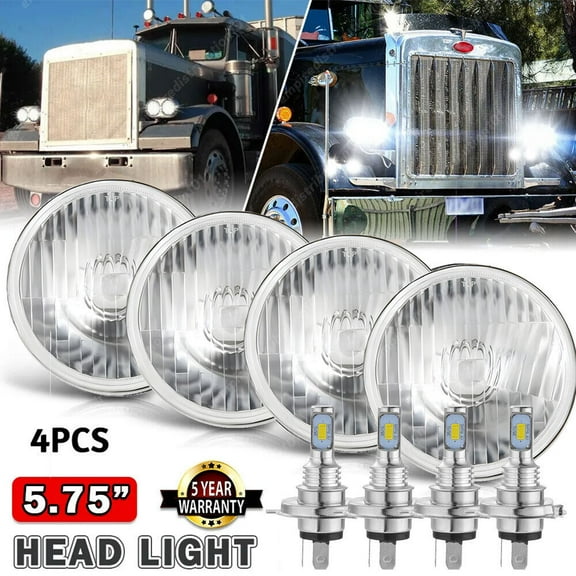 DOT Approved 4PCS 5 3/4" 5.75" LED Headlights Hi-Low For PETERBILT Semi 349 359