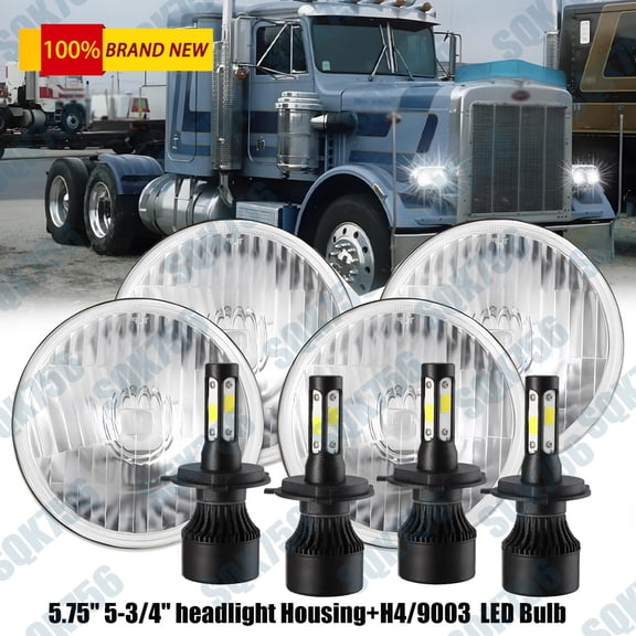 DOT Approved 4PCS 5 3/4" 5.75" LED Headlights Hi-Low For PETERBILT Semi 349 359