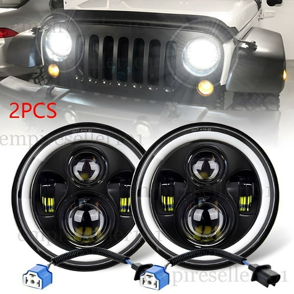 DOT Approved 7" inch Round LED Headlights Halo DRL For Jeep Wrangler JK TJ CJ LJ