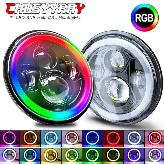 DOT Approved 7" inch Round Led RGB Headlight Hi/Low Beam for Chevy II/Nova 69-79