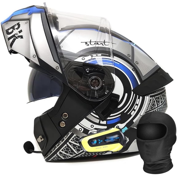 DOT Approved Full Face Flip-Up Modular Motorcycle Helmet with Bluetooth Intercom, Dual Anti-Fog Visors, Enhanced Ventilation, Removable Liner for Adults