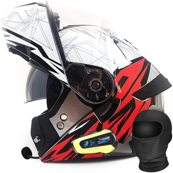 DOT Approved Full Face Flip-Up Modular Motorcycle Helmet with Bluetooth Intercom, Dual Anti-Fog Visors, Enhanced Ventilation, Removable Liner for Adults
