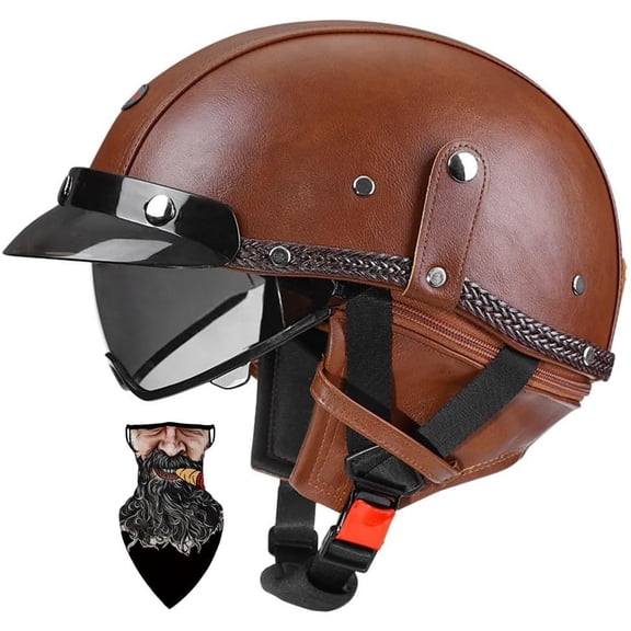 DOT-Approved Motorcycle Half Helmet with ABS Shell, EPS Liner, Quick-Release Buckle, Retractable Visor & Removable Sun Shield for Cruiser Scooter Adults