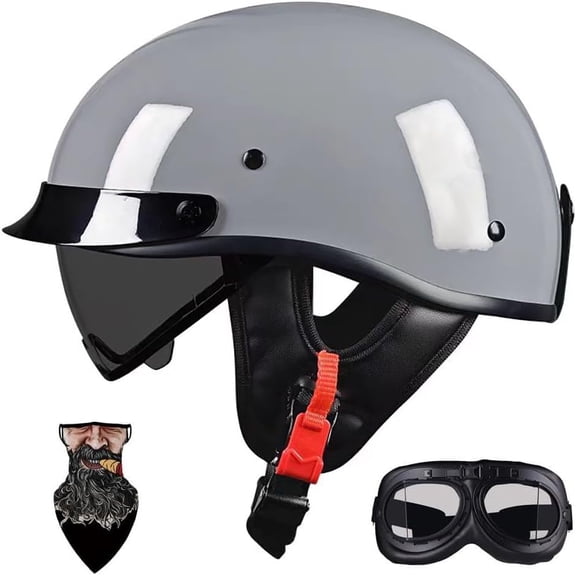 DOT-Approved Motorcycle Half Helmet with ABS Shell, EPS Liner, Quick-Release Buckle, Retractable Visor & Removable Sun Shield for Cruiser Scooter Adults