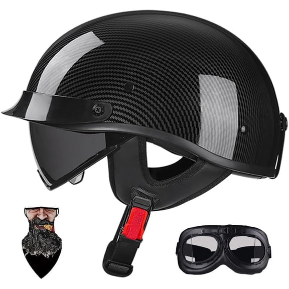 DOT-Approved Motorcycle Half Helmet with ABS Shell, EPS Liner, Quick-Release Buckle, Retractable Visor & Removable Sun Shield for Cruiser Scooter Adults