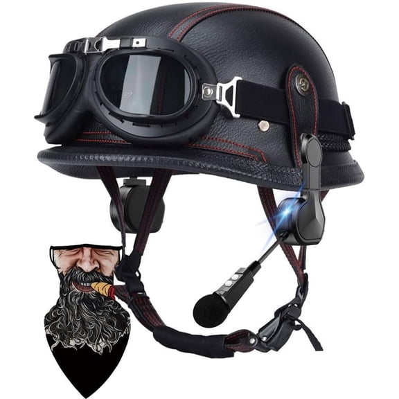 DOT Approved Motorcycle Half Helmet for Adults - High-Strength ABS Shell, Thickened EPS, Windproof Goggles, Quick-Release Buckle, Bluetooth, Washable Liner