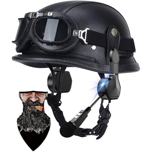 DOT Approved Motorcycle Half Helmet for Adults - High-Strength ABS Shell, Thickened EPS, Windproof Goggles, Quick-Release Buckle, Bluetooth, Washable Liner