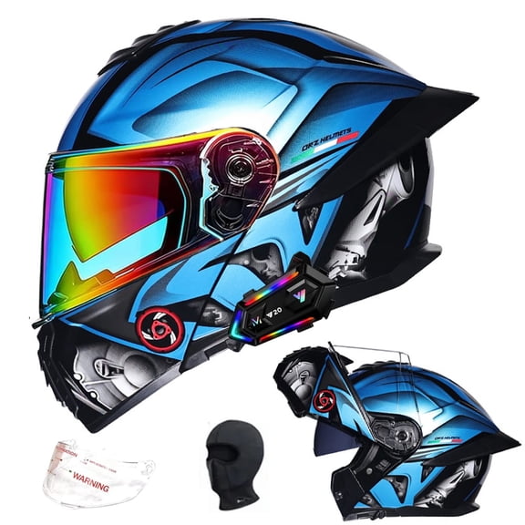 DOT Bluetooth Modular Motorcycle Helmet,Motorcycle Helmet,Dual Visor Full Face Flip up Integrated Motorcycle Helmets,Built-in Dual Speaker Microphone,Adults Men Women, Blue,L
