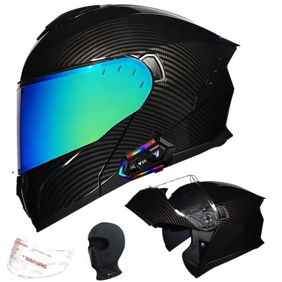 DOT Bluetooth Modular Motorcycle Helmet,Motorcycle Helmet,Dual Visor Full Face Flip up Integrated Motorcycle Helmets,Built-in Dual Speaker Microphone,Adults Men Women,Carbon Fiber Color,M