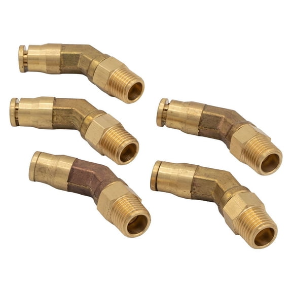 DOT Brass 1/4" OD X 1/4" NPT I Male Non-Swivel Elbow Air Brake Push-Lock 45-DEGREE I Pack of 5