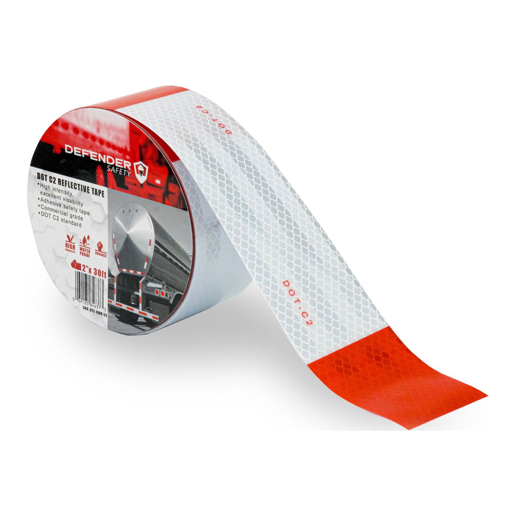 DOT C2 Reflective Adhesive Tape. Red and White Reflective. Weather