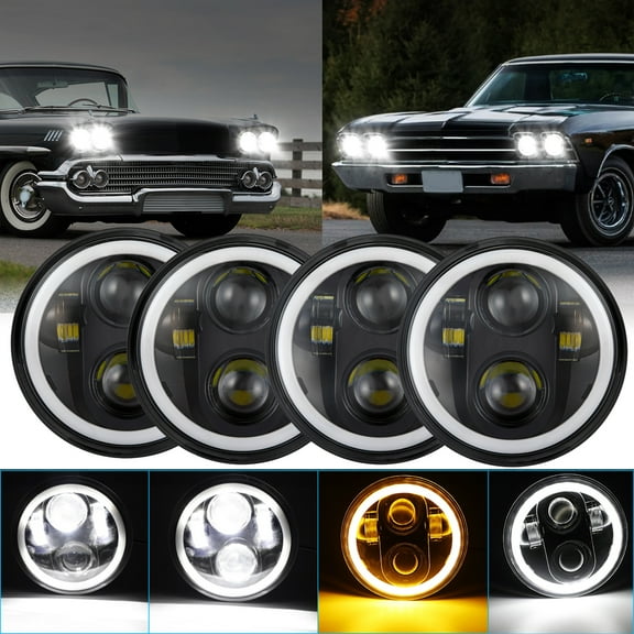 DOT For Chevy 3100 Truck 1958 1959 4pcs 5.75" Round LED Headlights Halo DRL,2024 newest design,Super Bright,Black