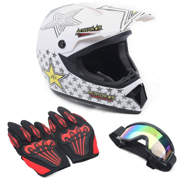 DOT Motorcycle Adult Helmet +Goggles +Gloves Motocross MX ATV Dirt Bike Off-Road