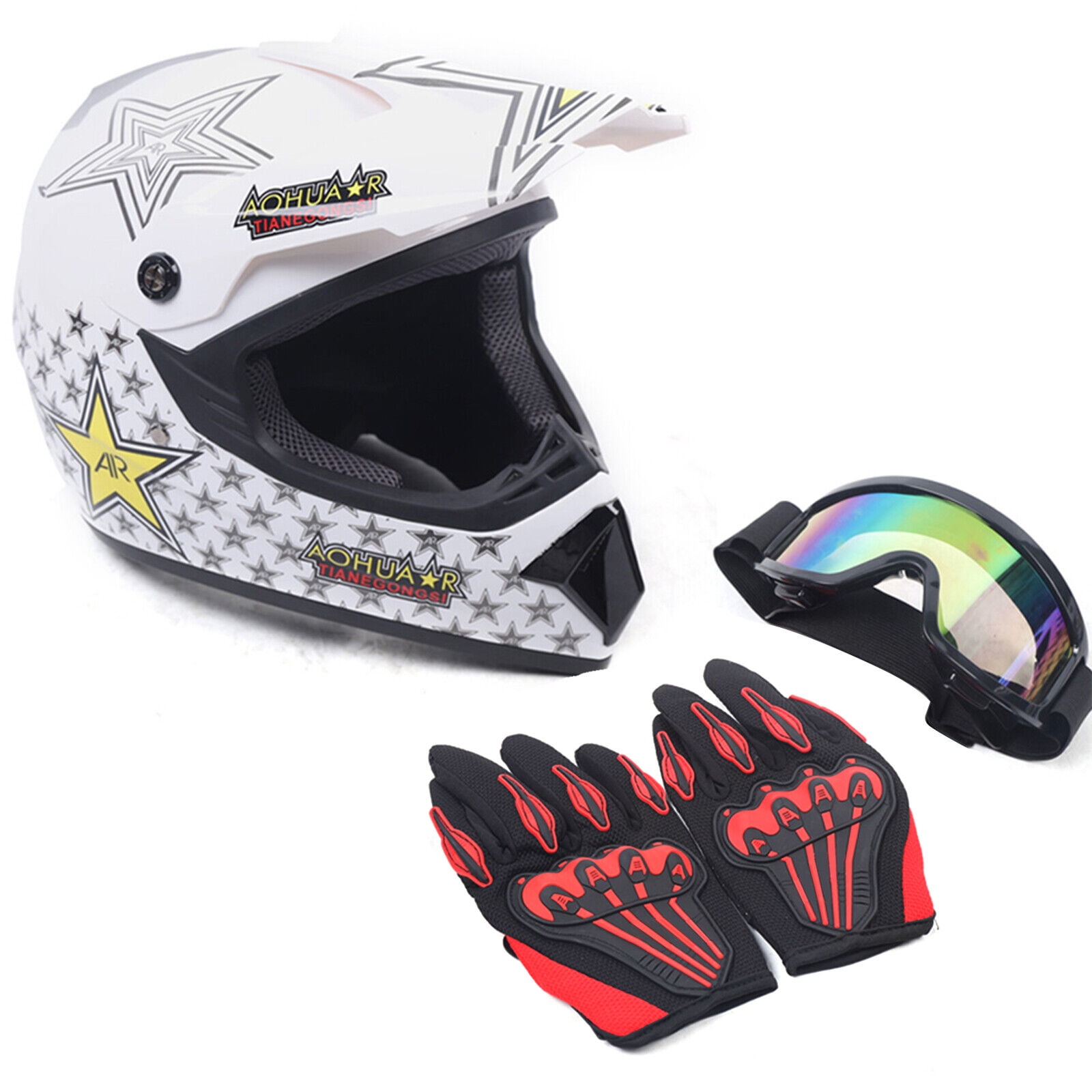 DOT Motorcycle Helmet for Adult, Motorcycle Helmet with Goggles & Gloves for Motocross Off-Road Racing ATV Dirt Bike