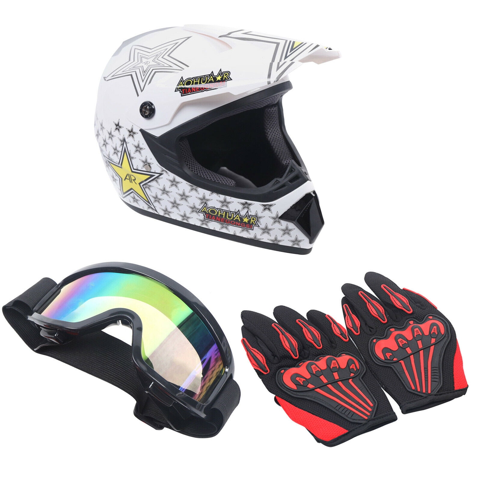 DOT Motorcycle Helmet for Adult, Motorcycle Helmet with Goggles & Gloves for Motocross Off-Road Racing ATV Dirt Bike