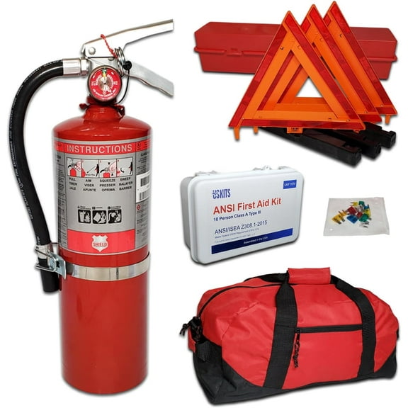 DOT OSHA ANSI Compliant Kit with USA Made Shield 5lb 3A40BC Fire Extinguisher, Essential for Tractor-Trailers, Straight Trucks, Large Buses, Towing Trucks and More!