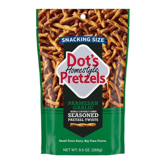 Dot's Homestyle Pretzels Parmesan Garlic Seasoned Pretzel Twists, 9.5 oz Bag