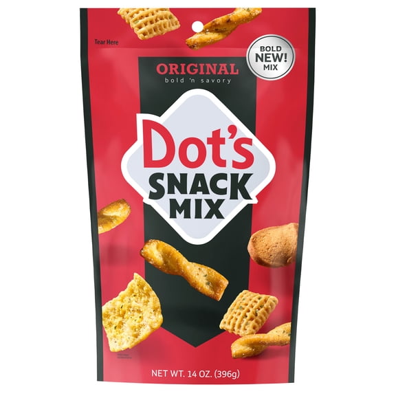 Dot's Snack Mix, Original Flavor Mini Pretzels, Original Flavor Corn Cereal, Bold Cheese Pita Chips, and Garlic Rye Chips 14 oz