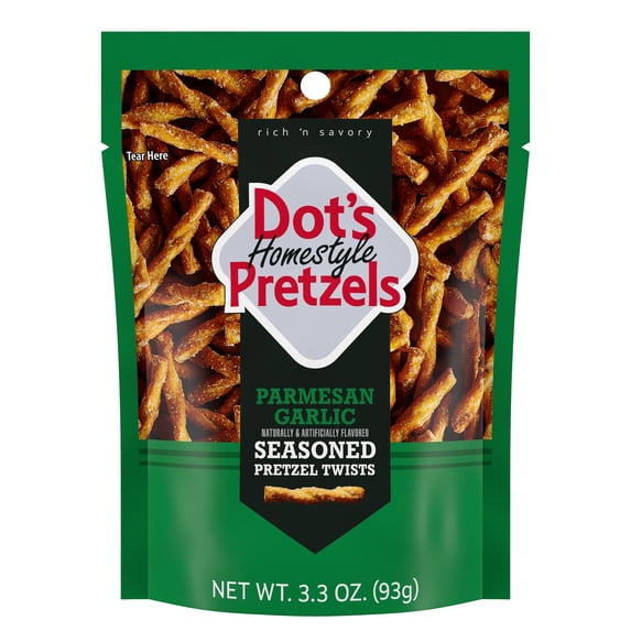 Dot's Homestyle Pretzels Parmesan Garlic Seasoned Pretzel Twists, 3.3 oz Snack Size Bag