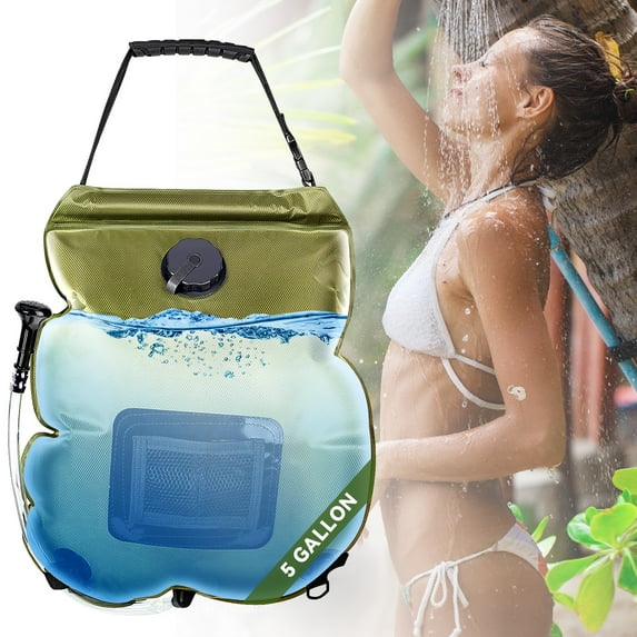 DOTSOG 5 Gallons/20L Portable Solar Shower Bag for Camping Heating Camping Head Beach Swimming Outdoor Traveling Hiking Green
