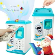 DOTSOG Electronic Piggy Bank for Kids Cash Coin Cartoon ATM Money Saver Coin Bank for Kids with Password Great Gift Toy for Kids Children (Blue)