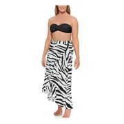 DOTTI Womens White Zebra Print Tie Waist Sarong Ruffled Spell Bound Swimsuit Cover Up ONE SIZE