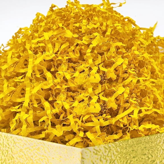 DOTUHAO Crinkle Cut Paper Shred, Dark Yellow Color Crinkle Paper, 8 Ounce Gift Basket & Box Filler for Wrapping, Basket Filling with Christmas, Halloween, Wedding, Birthday (Dark Yellow, 8 OZ)