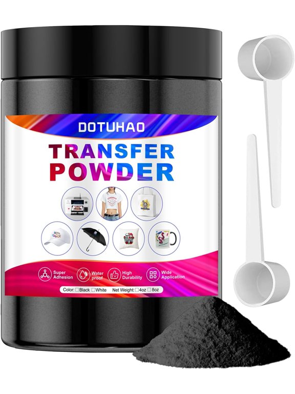 DTF Powder, Black DTF Transfer Powder, Sublimation Powder with 2 Spoon for Colored Garments, DTF Hot Melt Adhesive Powder for All DTF and DTG Printers (Black,4oz)
