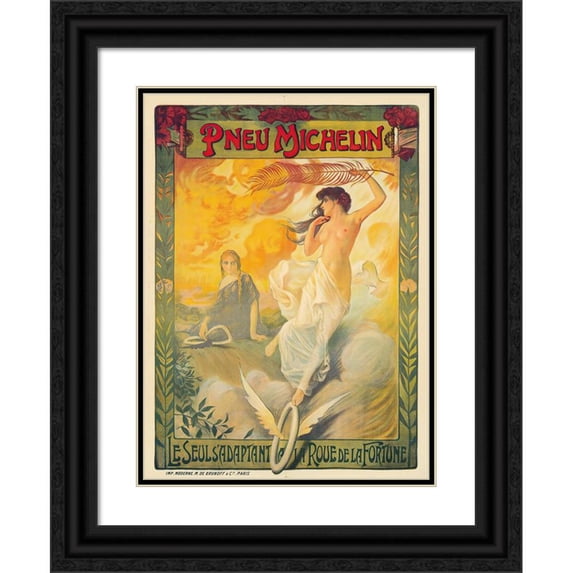 ÉDOUARD MICHELIN 14x18 Black Ornate Wood Framed Double Matted Museum Art Print Titled - Michelin Tire (1895)