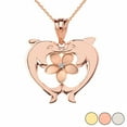 thumbnail image 1 of DOUBLE DOLPHIN PLUMERIA DIAMOND PENDANT NECKLACE IN GOLD (YELLOW/ROSE/WHITE) :  Rose Gold  14K  Pendant with 22" chain, 1 of 1