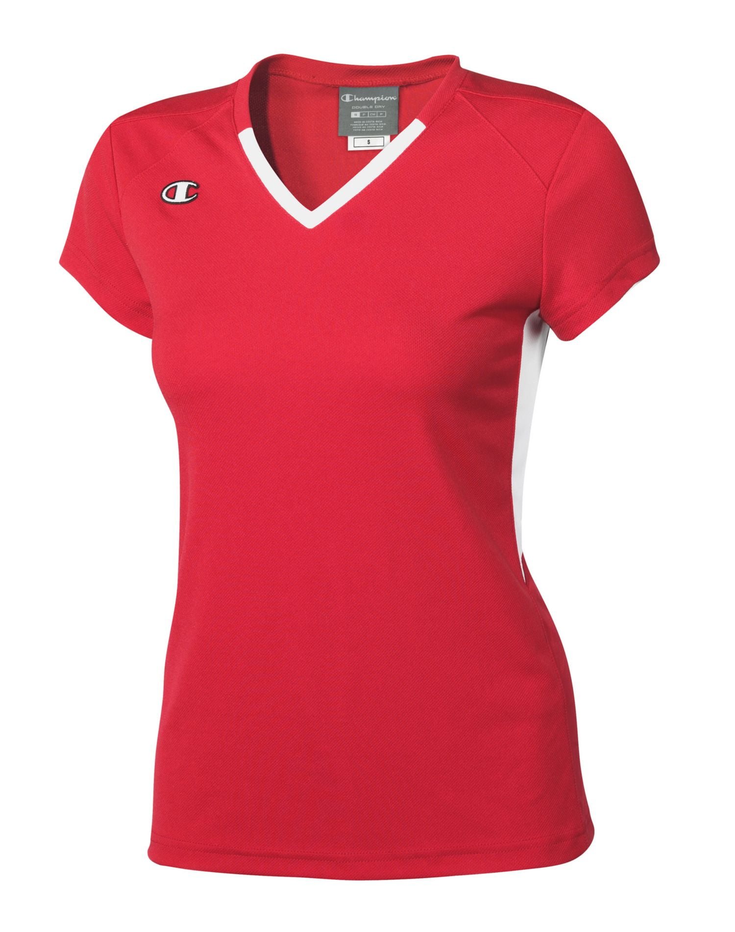 DOUBLE DRY WMS CAP SLEEVE JERSEY, M, Scarlet/White