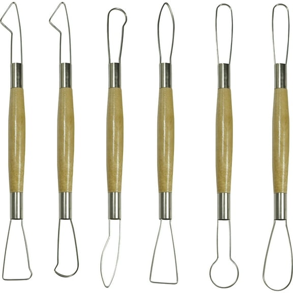 DOUBLE ENDED DESIGN WOOD HANDLE 6pc RIBBON SCULPTING TOOL SET CLAY WAX ART ETC
