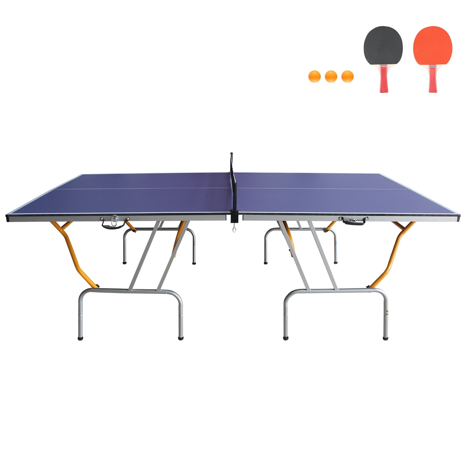 DOUBLE FISH Ping Pong Table, 96''x48'' Portable Folding Table Tennis Table Game Set, For Teenager And Adults, Quick Assembly, Indoor & Outdoor Compatible, With Net, 2 Table Tennis Paddles And 3 Balls