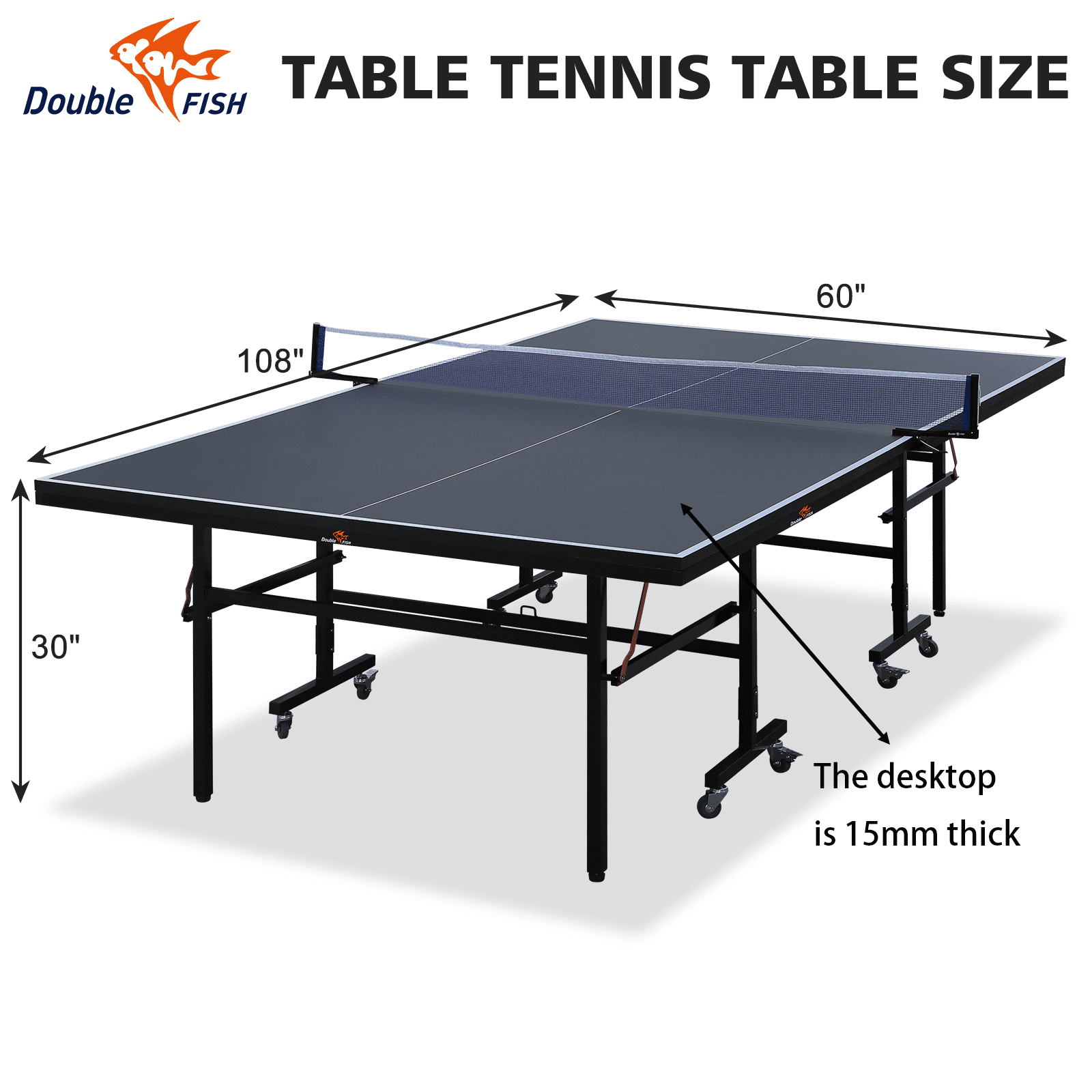 DOUBLE FISH Table Tennis Table MidSize Foldable Portable 9 Ft