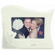 DOUBLE HEARTS White porcelain frame by Russ Berrie - 4x6