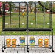 DOUBLE LARGE Bird Flight Tree Breeder House Breeding Cage Center Divider Side Nest Box Doors With Detachable Rolling Stand For Canary Parakeet Cockatiel Lovebird Finches