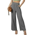 thumbnail image 1 of DOUBLJU Women's Casual Elastic Waist Comfy Wide Leg Linen Pants with Pockets, 1 of 5