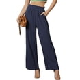 thumbnail image 1 of DOUBLJU Women's Casual Elastic Waist Comfy Wide Leg Linen Pants with Pockets, 1 of 5