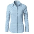 thumbnail image 1 of DOUBLJU Women's Long Sleeve Button Closure Tight Fitting Basic Down Dress Shirt With Plus Size, 1 of 4