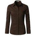 thumbnail image 1 of DOUBLJU Women's Long Sleeve Button Closure Tight Fitting Basic Down Dress Shirt With Plus Size, 1 of 4