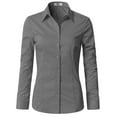 thumbnail image 1 of DOUBLJU Women's Long Sleeve Button Closure Tight Fitting Basic Down Dress Shirt With Plus Size, 1 of 4