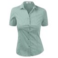 thumbnail image 1 of DOUBLJU Women's Slim Fit Plain Classic Short Sleeve Button Down Collar Shirt Blouse, 1 of 5