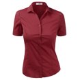 thumbnail image 1 of DOUBLJU Women's Slim Fit Plain Classic Short Sleeve Button Down Collar Shirt Blouse, 1 of 5